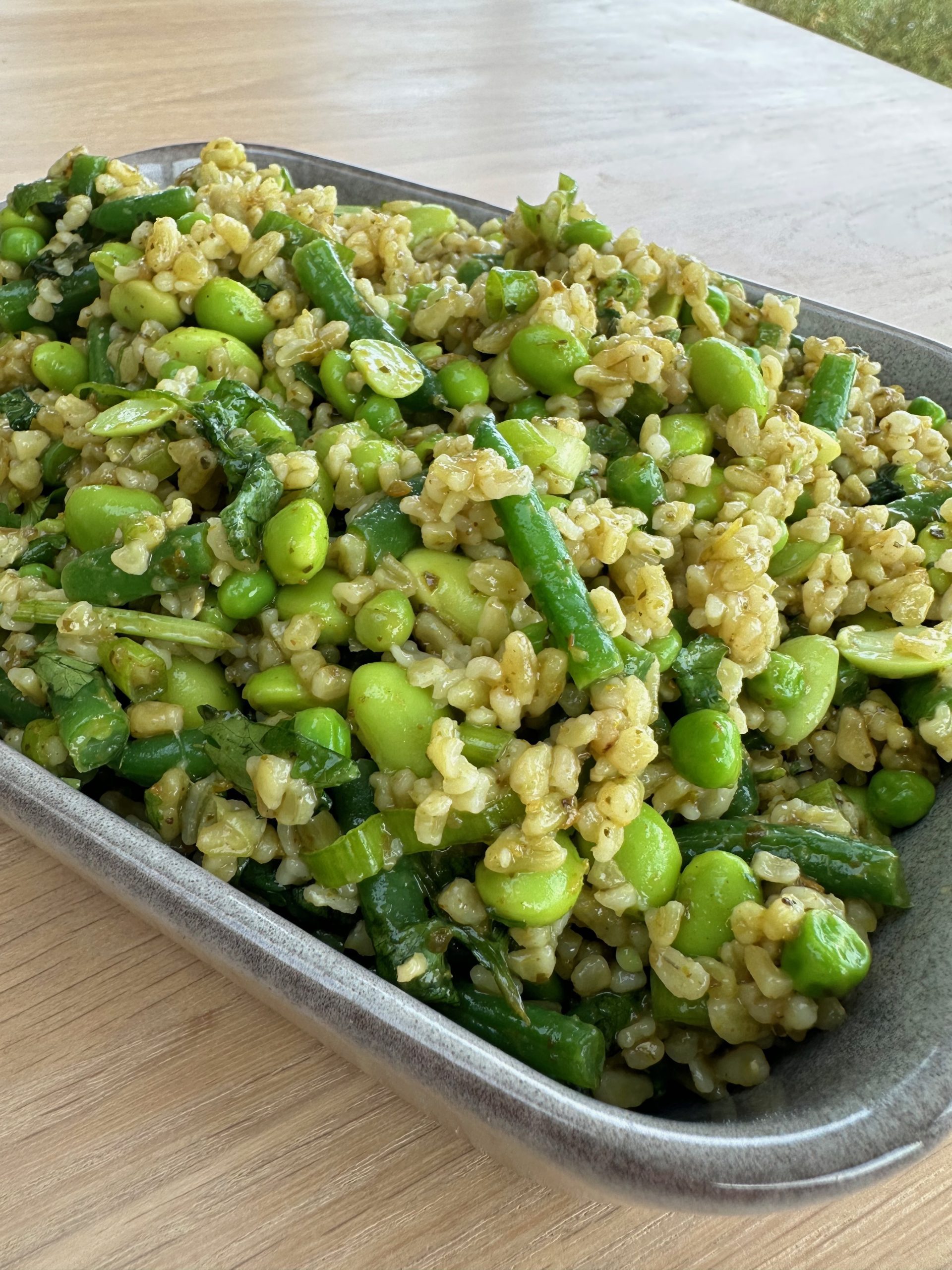 French Beans with Freekeh and Miso